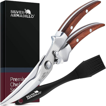 Heavy Duty Poultry Shears - Professional Stainless Steel Kitchen Scissors for Bone, Chicken, Meat, Fish & Vegetables - Spring Loaded (Stainless Steel handles)