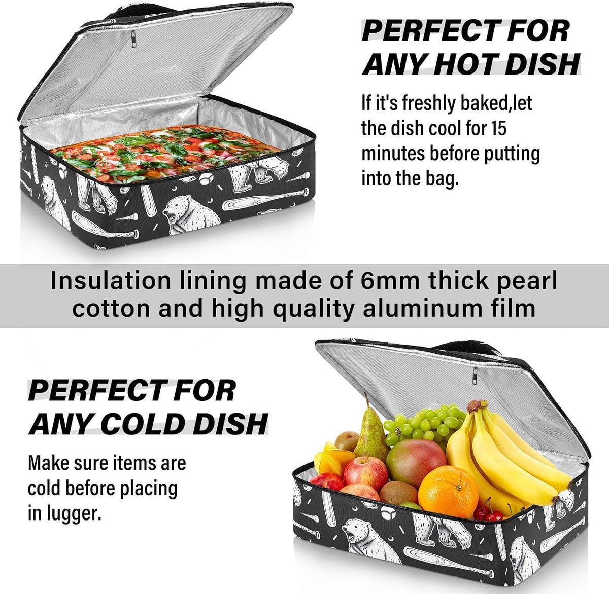 Casserole Carrier Insulated Yellow Lemon Blue Bows Dish 9x13 with Lid Party Travel Warmer Bag for Hot or Cold Food Lasagna Pizza Holder Tote - Colors B