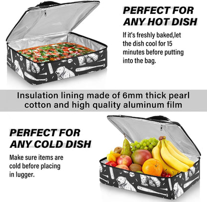 Casserole Carrier Insulated Yellow Lemon Blue Bows Dish 9x13 with Lid Party Travel Warmer Bag for Hot or Cold Food Lasagna Pizza Holder Tote - Colors B