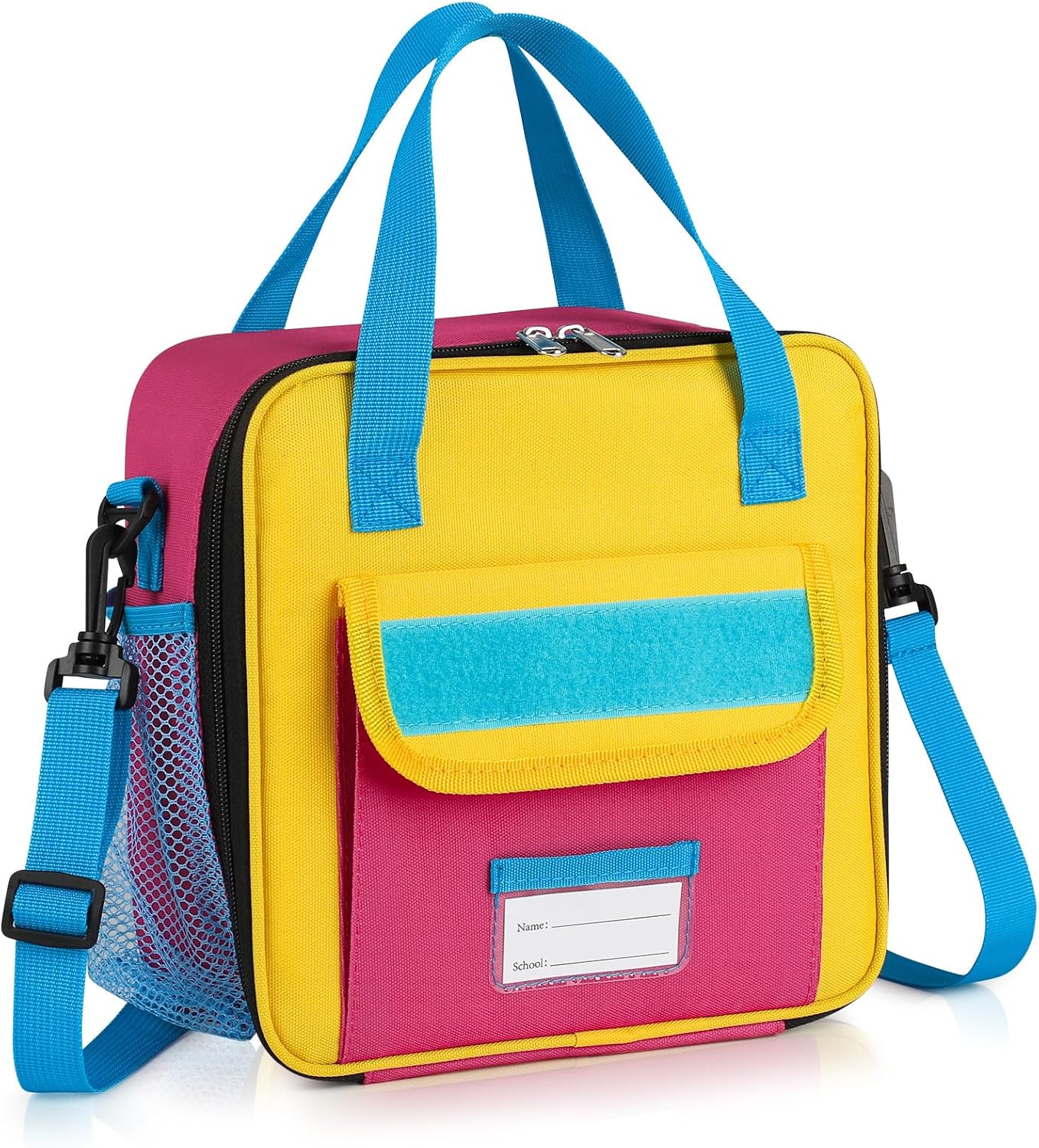 REDSHELL Tactical Lunch Box Kids, Large Insulated Lunch Bag for Boys Girls, Cooler Lunchbag, Square Toddler Lunchbox, School Daycare Lunch Tote Pail with Water Bottle Holder Shoulder Strap, Blue