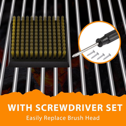 ENLOY Grill Brush and Scraper for Barbecue, 17" Grill Brush for Outdoor Grill, Extended Rosewood Handle and 2 Replaceable Copper Wire Brush Heads, Grill Cleaning Brush Grill Accessories for Most Grill