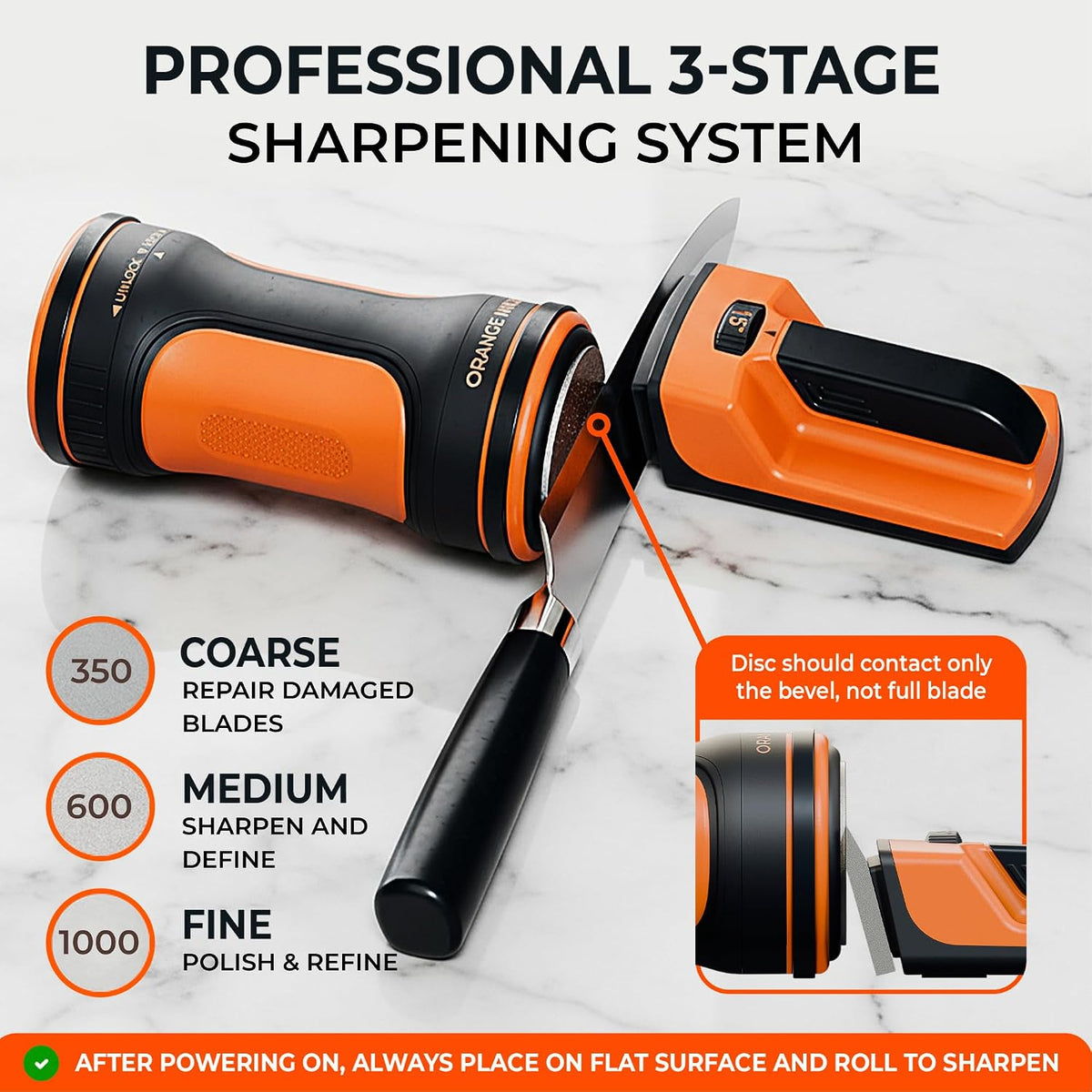 Orange Ninja Electric Rolling Knife Sharpener for Kitchen & Chef Knives