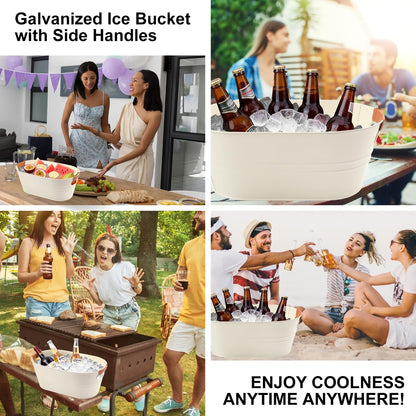 3 Pack 15.3" x 9" x 6" Yellow Metal Galvanized Tub with Handles, 3 Gallon Large Beverage Tubs for Parties, Beer, Wine, and Cocktails, Rust-Proof and Durable Ice Buckets