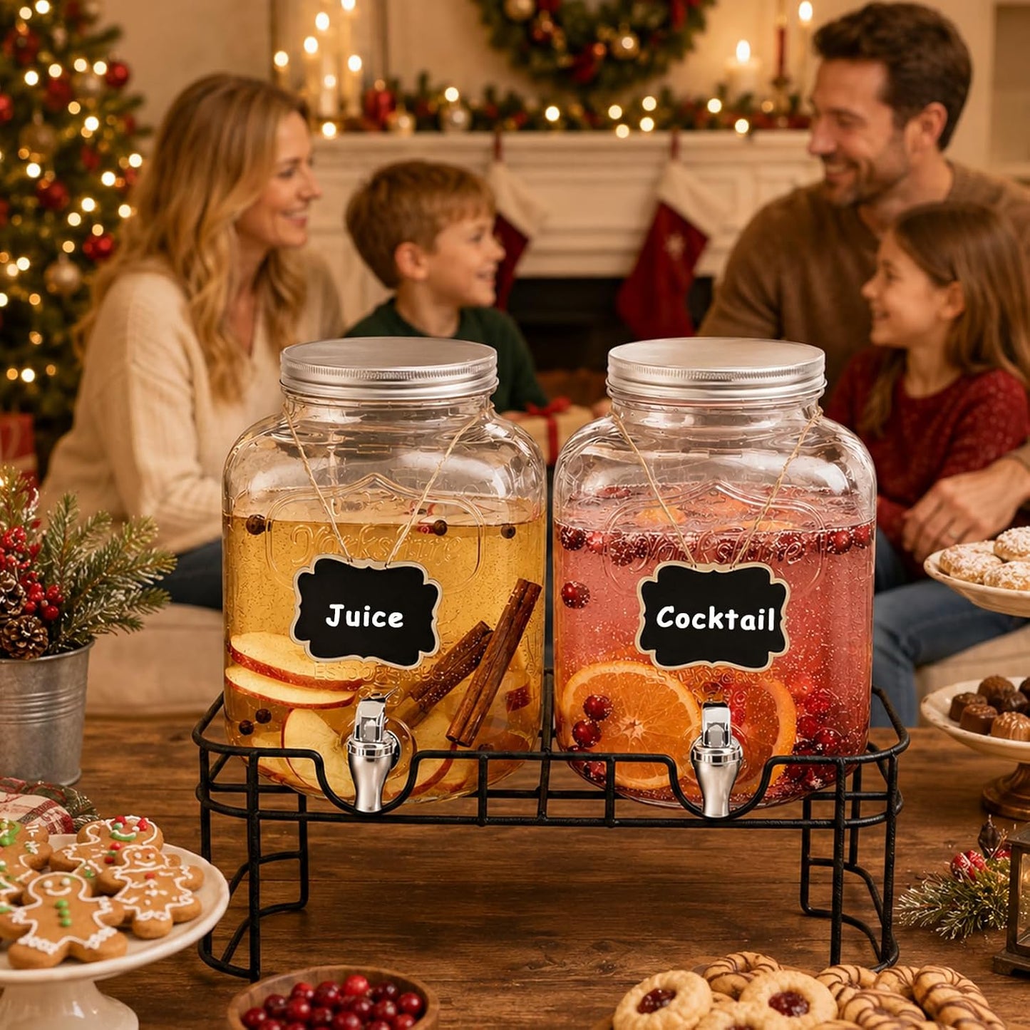 1 Gallon Glass Drink Dispensers For Parties-Set of 2,Drink Dispenser with Fruit Infuser & Stand,Juice or Beverage Dispenser for BBQ, Picnic, Party,Laundry Detergent Dispenser