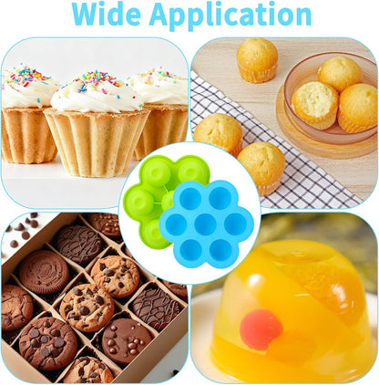 2 Pack Silicone Egg Bite Molds,Non-Stick 7 Cups Silicone Muffin Pans for Baking,Air Fryer Accessories for Baking Egg Bite, Cupcake, Tart, Bread(Blue & Green)