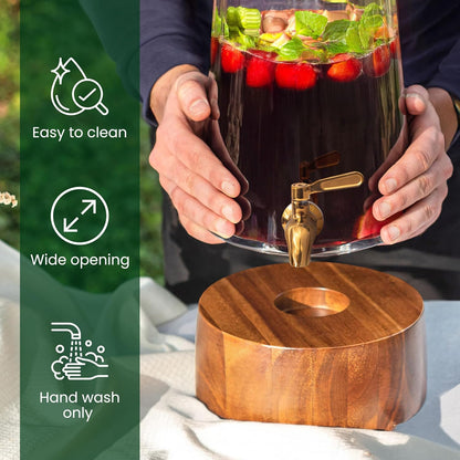 FOODLE Extra Large Glass Drink Dispenser with Spigot - Glass Beverage Dispenser with Stand - Perfect for Parties & Catering - Pitcher for Lemonade, Water, Sangria & Juice - Leakproof Spout - 3 Gallon