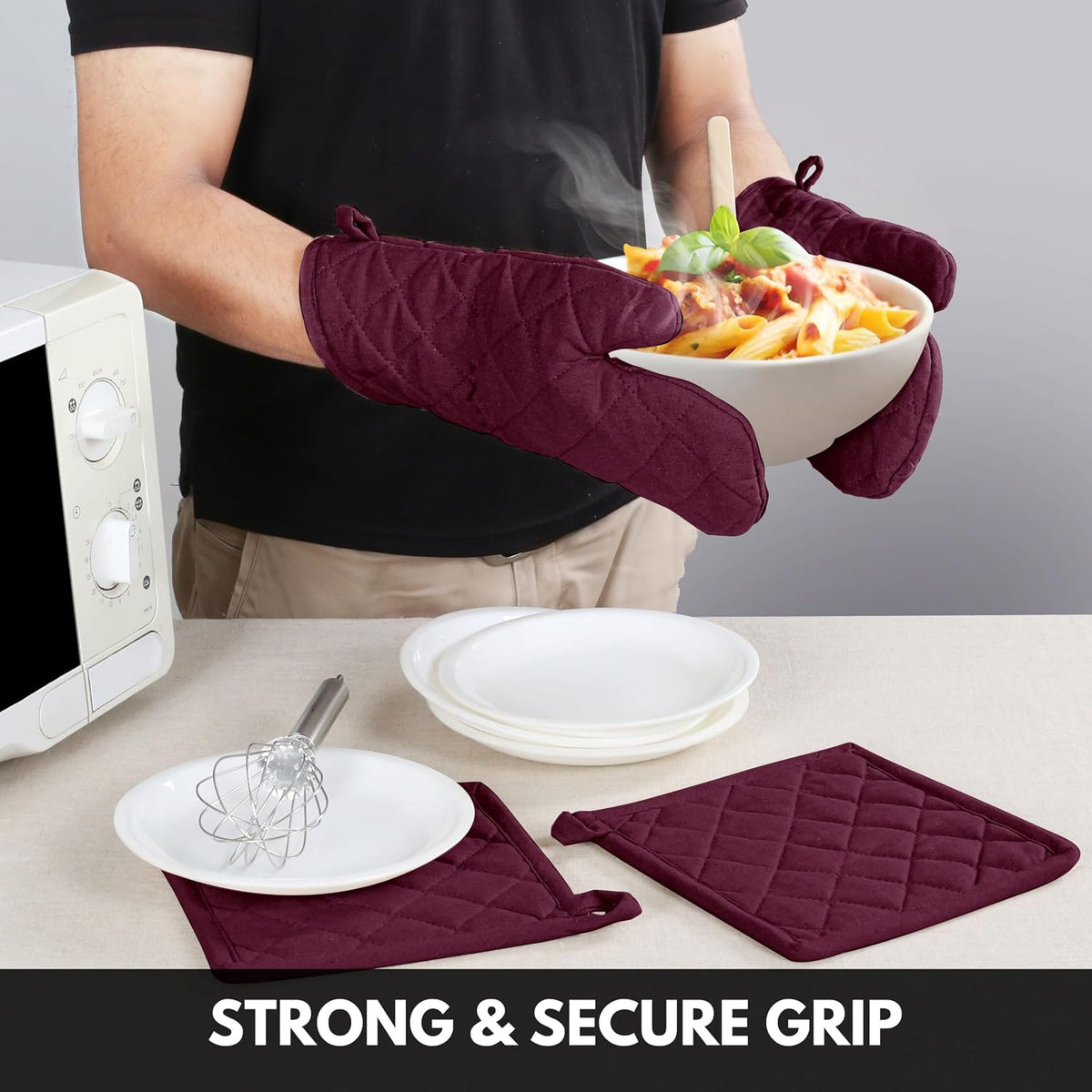 Oven Mitt (7"x13") & Pot Holder (8"x8") 100% Cotton Set of Heat Resistant Oven Gloves & Hot Pads for Gifts, BBQ, Cooking, Baking, Thanksgiving - Mustard Yellow