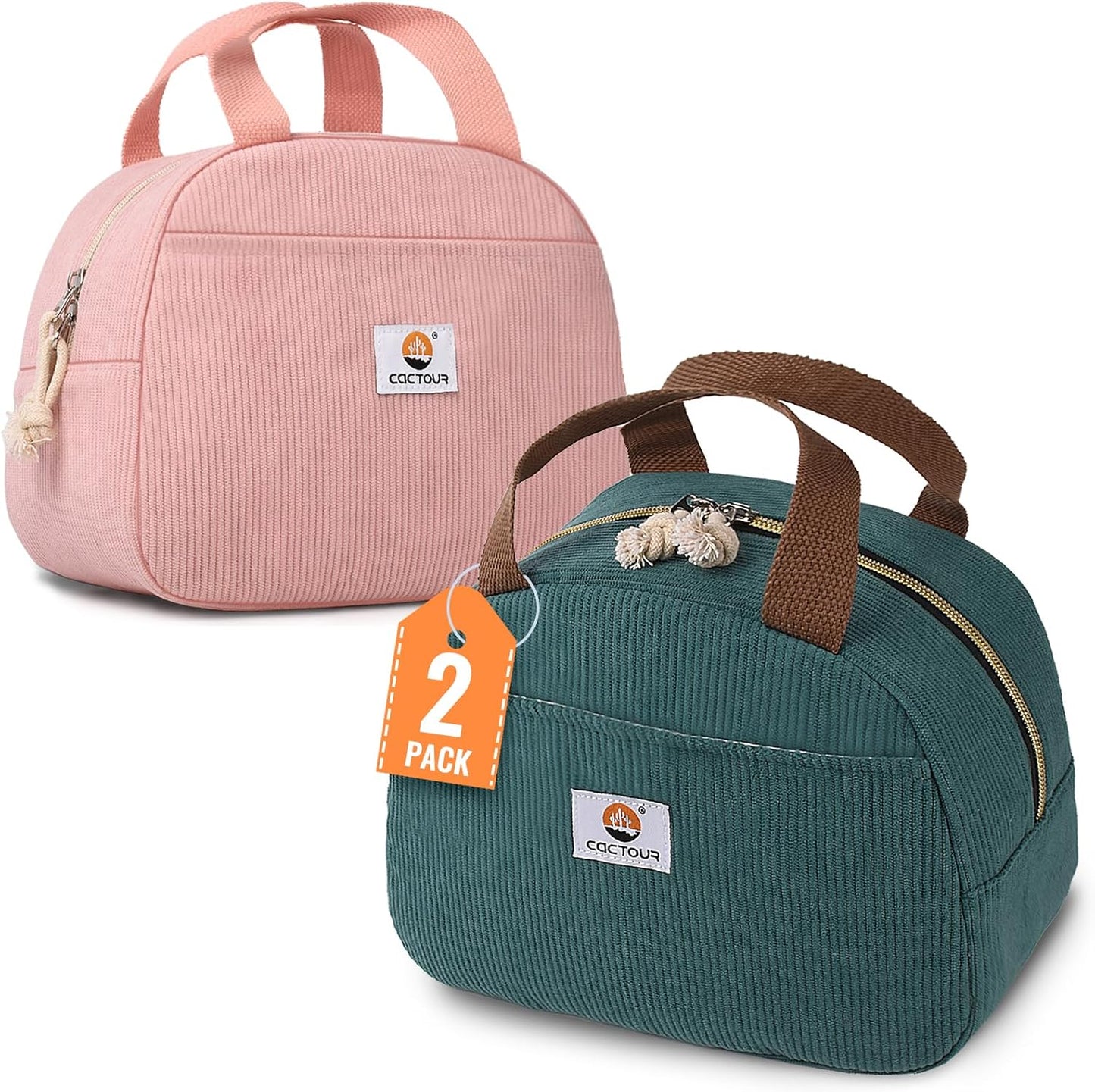 CaCTOUR Lunch Box for Women Girls Teens,Cute Lunch Box Cooler Bag, Portable Insulated Small Lunch Bag Women Reusable Corduroy Lunch Tote for Work/Travel/Picnic/School (Dog Green,Small)