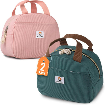 CaCTOUR Lunch Box for Women Girls Teens,Cute Lunch Box Cooler Bag, Portable Insulated Small Lunch Bag Women Reusable Corduroy Lunch Tote for Work/Travel/Picnic/School (Dog Green,Small)