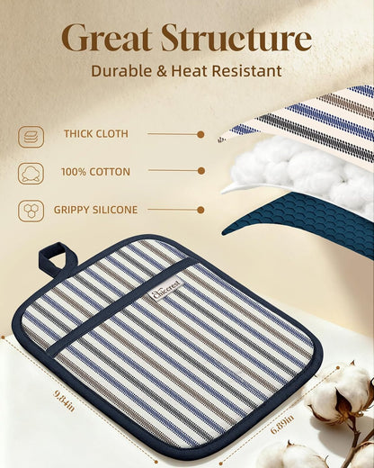 100% Cotton Potholders Textured Soft Silicone Grip Daisy Gingham