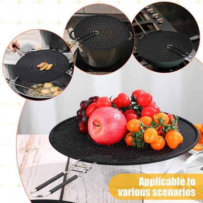 Tioncy 3 Pcs 12.6 Inch Silicone Splatter Screen for Frying Pan Grease Splatter Collapsible Guard Heat Resistant Multi Use for Baking and Cooking(Black)