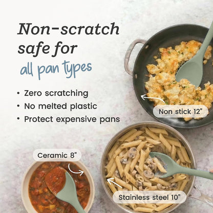 StarPack Silicone Spoonula The All-Rounder 11 Inch - LFGB Spoon Spatula, 600°F Heat Resistant, BPA-Free - One-Piece Seamless, Dishwasher Safe - for Nonstick Cookware, Sage Green