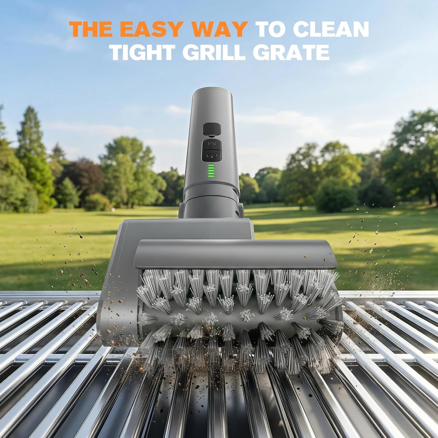 Electric Grill Brush, Cordless Rechargeable Electric Grill Cleaner with 2 Heads, 3 Speeds, Angle Adjustable, 150-Min Runtime BBQ Brush for Outdoor Barbecue Grates