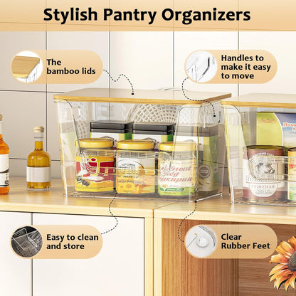 Delamu 2 Set Pantry Organizers and Storage, Trash Bag Holder Under Sink Organizer for 4-13 Gal Bags, Trash Bag Dispenser with Bamboo Top for Onion, Potato, Garlic, Clear (11-7/32"L*7" W*7-1/8"H)