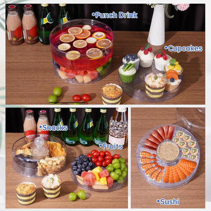 NiHome Rotating Serving Tray with Lid and Compartments, Portable BPA-Free Plastic Serving Tray for Nuts, Fruits, Candy & Crackers, Snack Organizer for 2–4 People, Parties, Travel & Home Entertaining