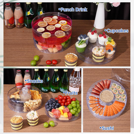 NiHome Rotating Serving Tray with Lid and Compartments, Portable BPA-Free Plastic Serving Tray for Nuts, Fruits, Candy & Crackers, Snack Organizer for 2–4 People, Parties, Travel & Home Entertaining