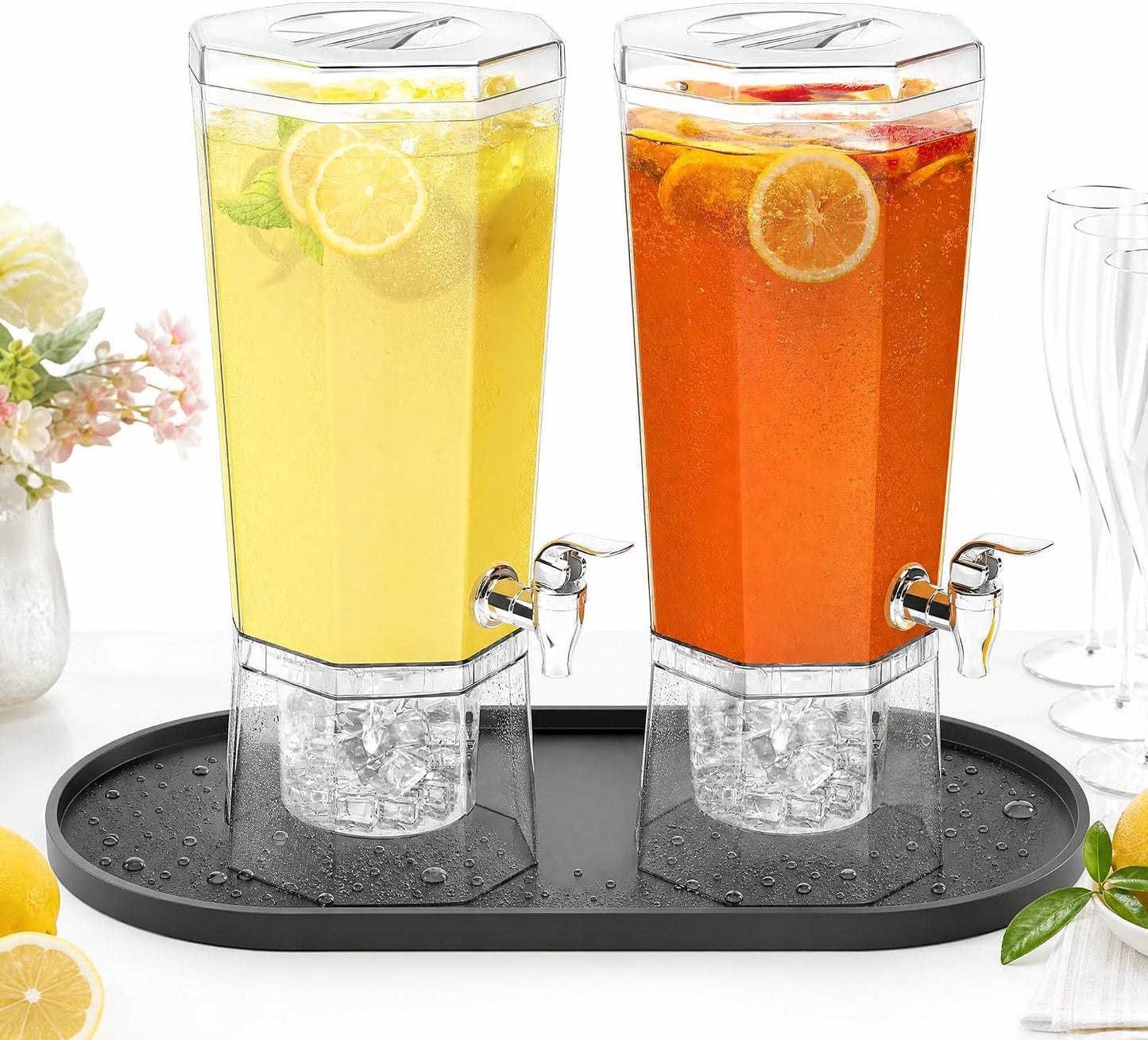 Drip Mat Fit for Drink Dispenser, Drip Tray for 2 Glass Drink Dispensers | Fits Dual Beverage Dispensers And Catches Drips, Condensation And Spills For Cleaner Party Tables And Drink Stations