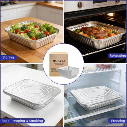 9x13 Aluminum Foil Pans with Lids (25 Pack) - Half Size Disposable Baking Pans, Takeout Container, Leak-Proof Aluminum Trays for Cooking, Baking, Meal Prep, Storage - Oven, Freezer, Grill Safe