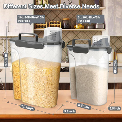 Komzon Rice Storage Containers, 20 LB Rice dispenser with Pouring Spout Large Bin for Flour, Pasta, Grain and Baking, Pet Dog Cat Bird Food Container Grey