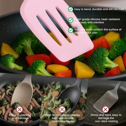 LOVEINUSA 10-Piece Silicone Kitchen Utensils Set with Holder - Pink Non-Stick Cooking Tools, 446°F Heat Resistant Spatula Set, Dishwasher Safe