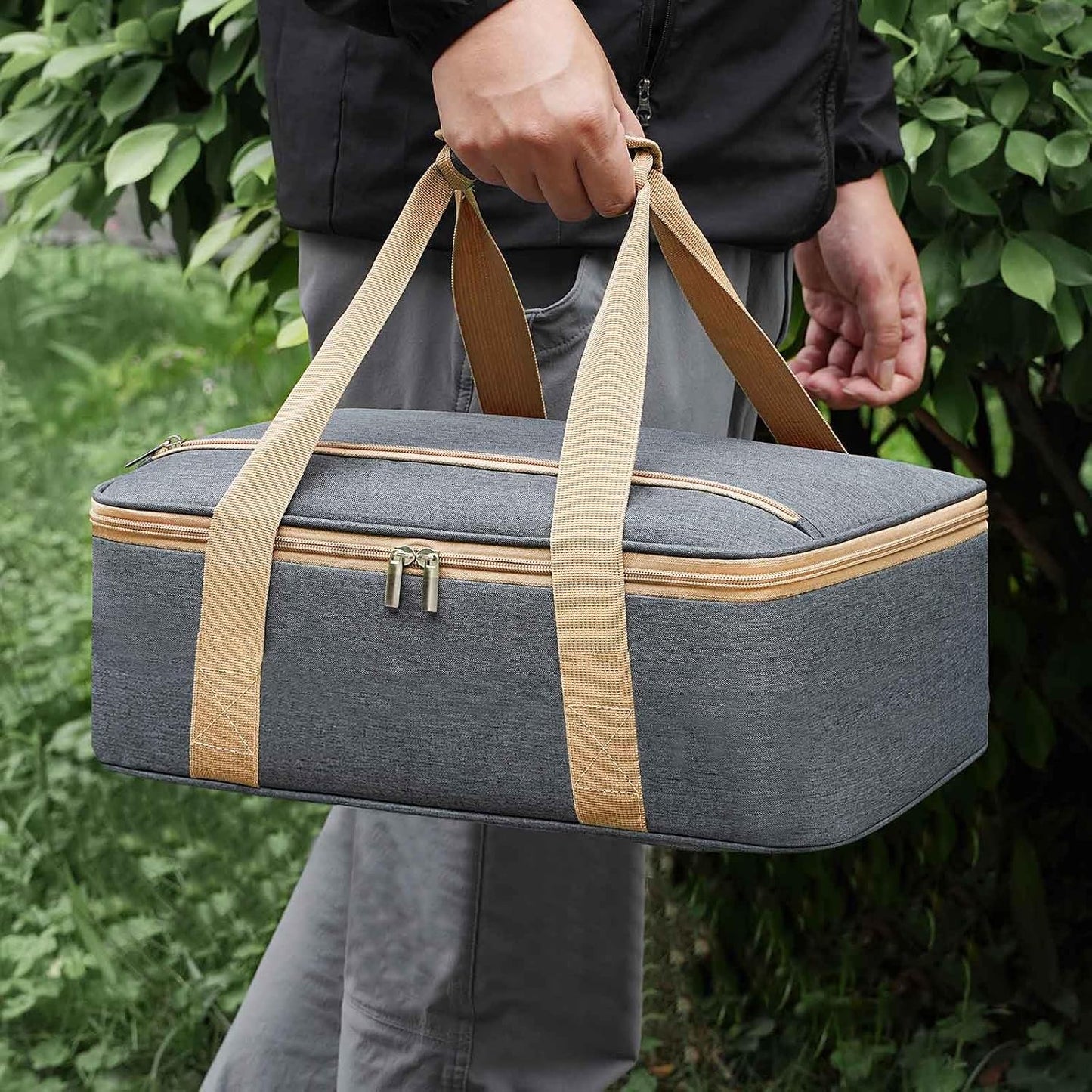 Insulated Casserole Carrier with Zipper Pockets, Casserole Carriers for Hot or Cold Food, Insulated Food Carrier for Parties, Picnics, Beach, Traveling, Fits 11 x 15 or 9 x 13 Baking Dish