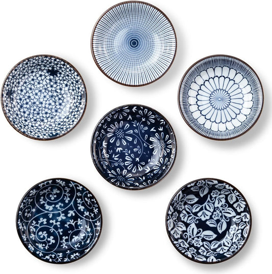 Eisinly 6 Pack Dipping Bowls,3 OZ Small Ceramic Soy Sauce Dish,Vintage Blue