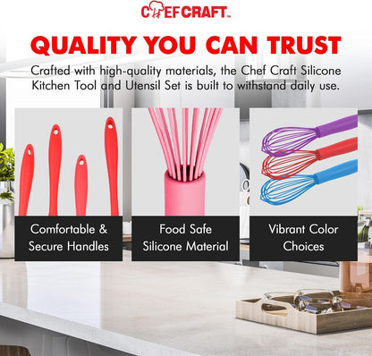 Chef Craft Premium Silicone Wire Cooking Whisk, 10.5 Inch, Red