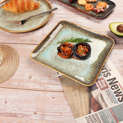 Porcelain Plate Set Large Serving Tray Set of 4, Reusable Serving Platters for Party Food, Cookie, Appetizer, Charcuterie, Snack, Dessert Display,Stackable Kitchen Dish 14.4 INCH
