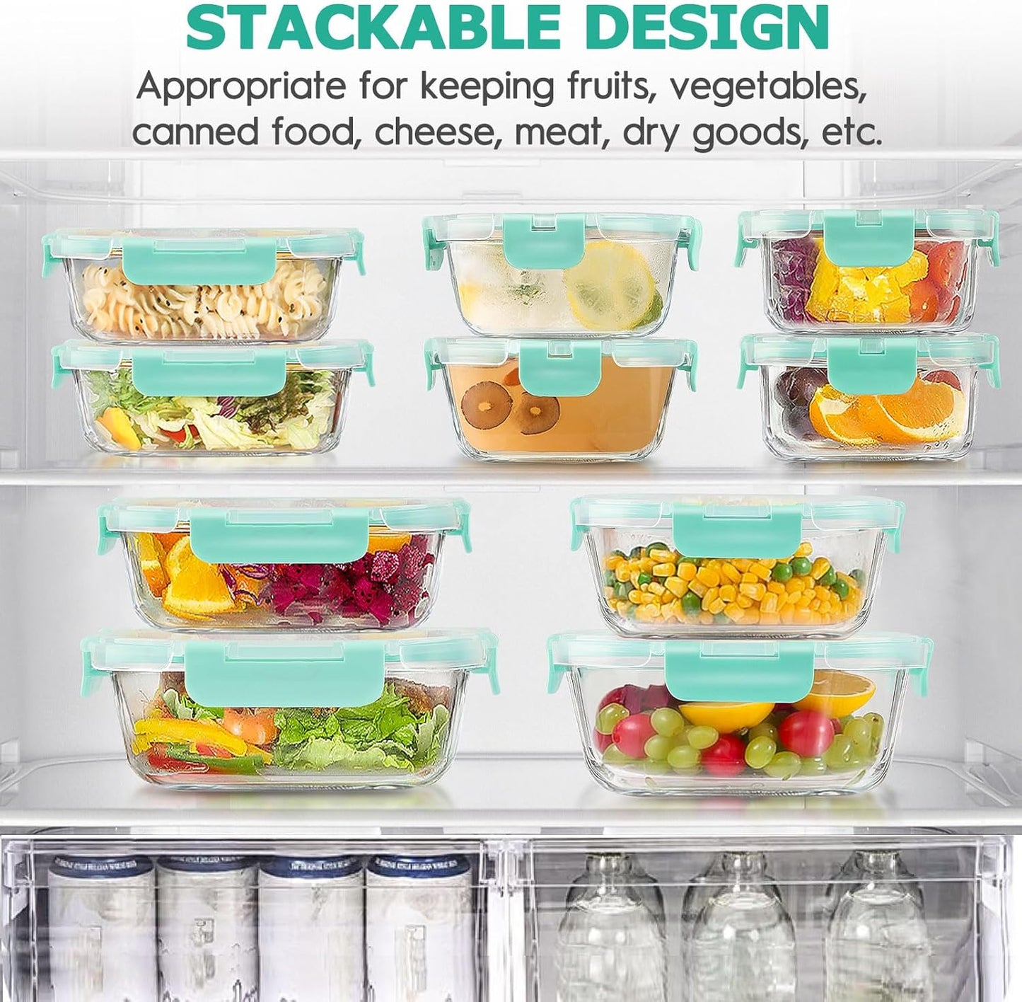 34pcs Glass Food Storage Containers with Lids Set, Airtight Glass Meal Prep Containers (17 Containers & 17 Lids), Leak Proof Lunch Container BPA-Free, Microwave, Oven, Freezer, Dishwasher Safe-Blue