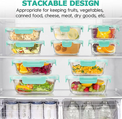 34pcs Glass Food Storage Containers with Lids Set, Airtight Glass Meal Prep Containers (17 Containers & 17 Lids), Leak Proof Lunch Container BPA-Free, Microwave, Oven, Freezer, Dishwasher Safe-Blue