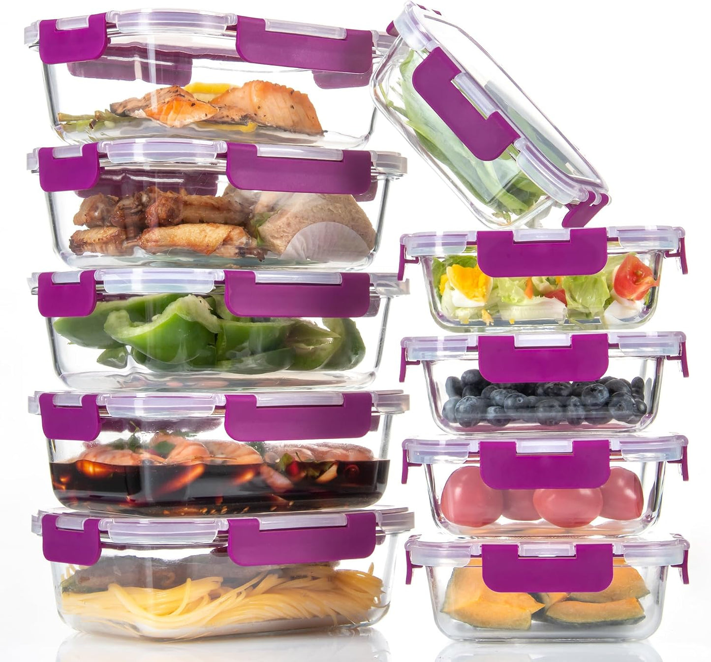 C CREST Airtight Food Storage Glass Containers with Locking Lids- 5 Large (32oz) and 5 Small (12oz), Leak-proof