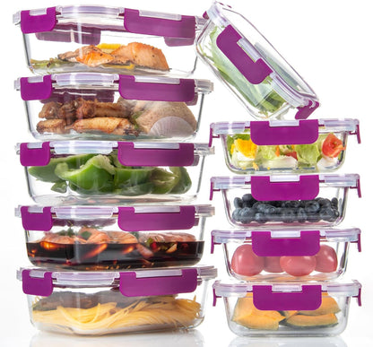 C CREST Airtight Food Storage Glass Containers with Locking Lids- 5 Large (32oz) and 5 Small (12oz), Leak-proof
