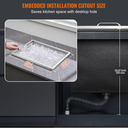 Happybuy Drop in Ice Chest 18L x 12W x 14.5H Inch Stainless Steel Ice Cooler with Sliding Cover Drop in Ice Bin Included Drain-Pipe and Drain Plug for Cold Wine Beer
