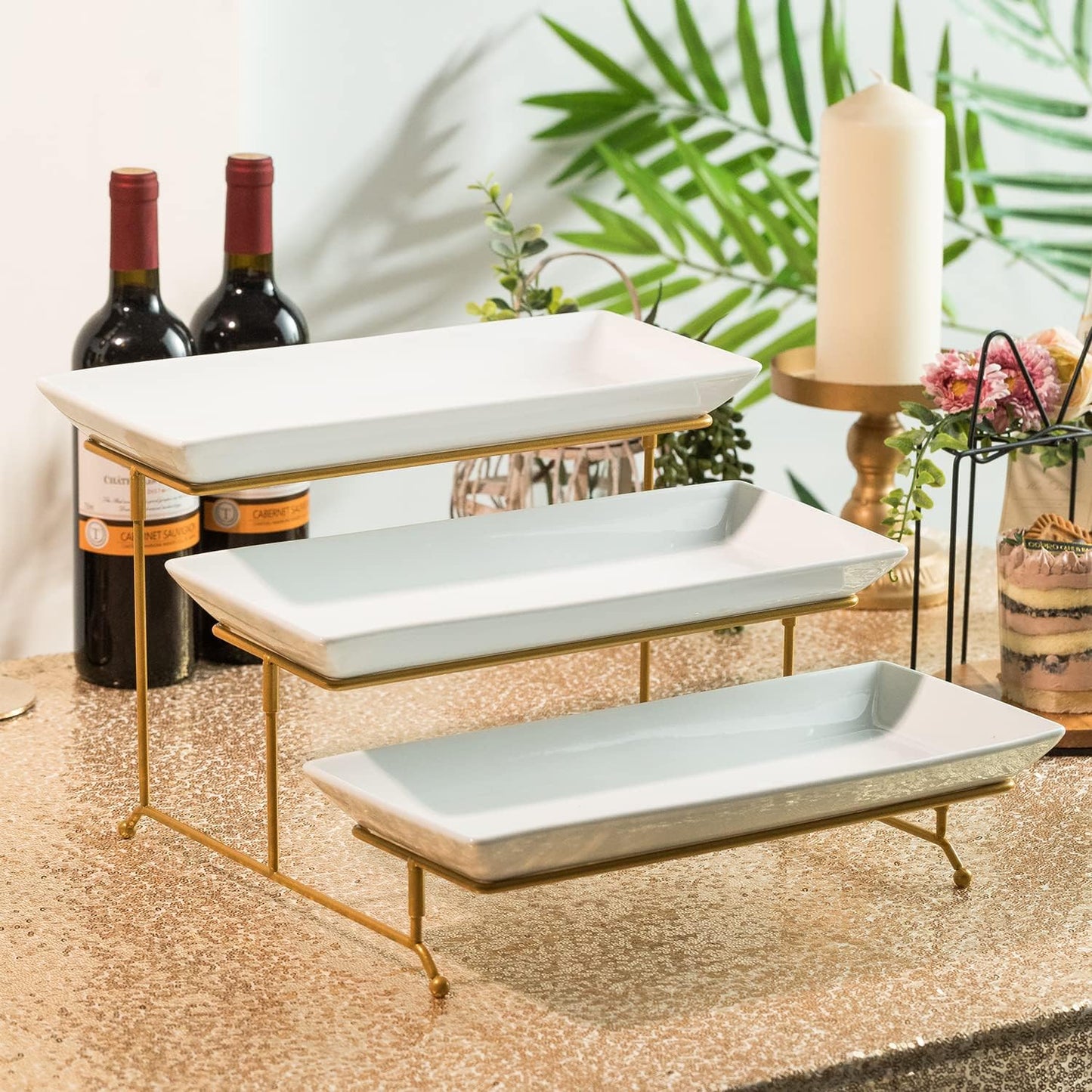 Gomakren 3 Tier Serving Trays Stand Porcelain Serving Platters 12 Inch White Serving Plates Dinner Platters for Appetizer Snack Fruit Cup Cake Tray Display Mothers Day Serving Dishes for Entertaining
