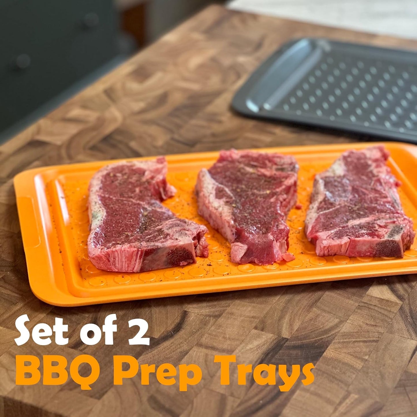 Outset Grill Prep Trays, Set of 2 Small Trays, 10.5" x 10.5", Orange and Black