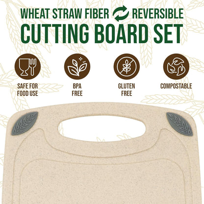 AXIOM CREATIONS 2-Piece Reversible Cutting Board Set Made with Natural Wheat Straw Fiber, Eco-Conscious Food Safe Kitchen Essentials, Gluten Free & BPA Free Chopping Boards for Kitchen