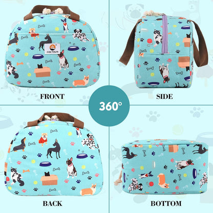 CaCTOUR Lunch Box for Women Girls Teens,Cute Lunch Box Cooler Bag, Portable Insulated Small Lunch Bag Women Reusable Corduroy Lunch Tote for Work/Travel/Picnic/School (Dog Green,Small)