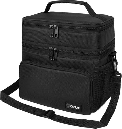 opux Insulated Lunch Bag for Men Women, Large Dual Compartment Cooler Bag, Soft Two Deck Lunch Box for Work School Picnic, Leakproof Lunch Tote with Shoulder Strap for Kid Adult (Purple, Double Deck)