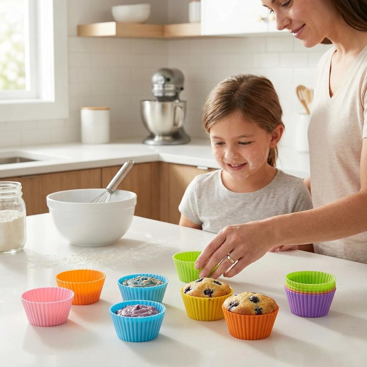 Mini Muffin Pan - Reusable Silicone Cupcake Molds 2in 24 Pack - Small Baking Cups Truffle Cake Pan Set Nonstick in 6 Colors