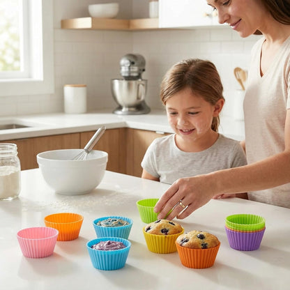Mini Muffin Pan - Reusable Silicone Cupcake Molds 2in 24 Pack - Small Baking Cups Truffle Cake Pan Set Nonstick in 6 Colors