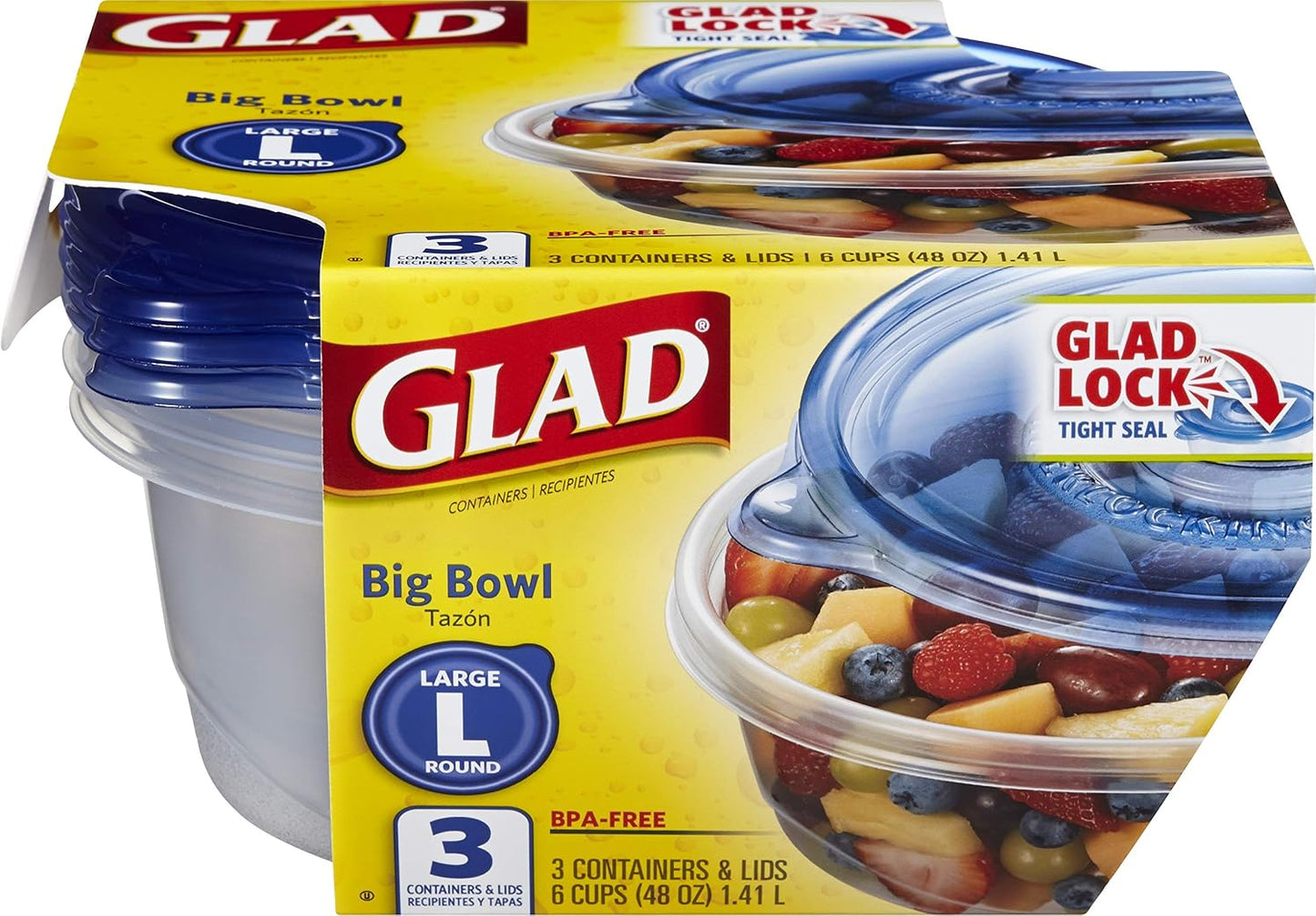 Glad GladWare To Go Snack Food Storage Containers with Lids, Medium Rectangle No BPA Plastic with Built-In Dressing Cup for Salads and Snacks, Microwave Dishwasher Safe, 24 Oz, 4 Count