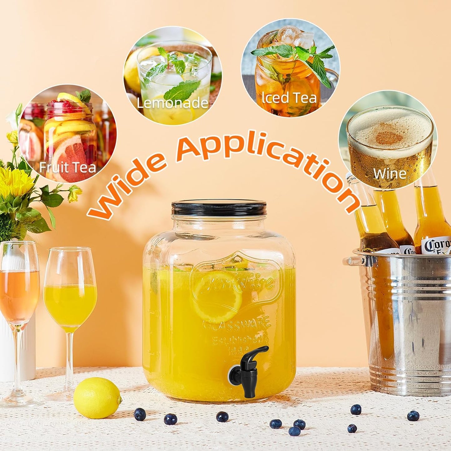 2 PCS 1.5 Gallon Drink dispenser For Parties, Beverage Dispenser With Stand, Large Water Drink Dispensers With Spigot for BBQ, Picnic, Party, Ideal for Lemonade,Juice, Tea, and Party Drinks