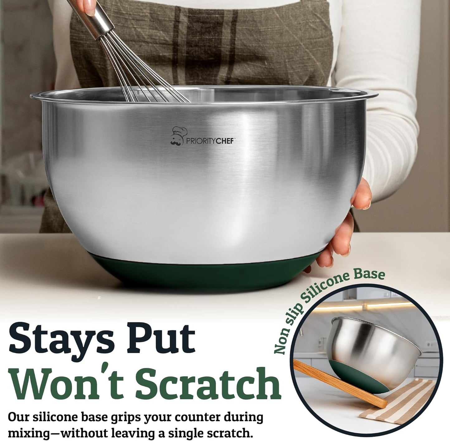 Priority Chef Stainless Steel Mixing Bowls with Lids Set, Metal Nesting Bowls with Airtight Lids, Graters, Non-Slip Base & Measurement Marks, Includes Utensil Set for Prep, Baking & Storage, Black