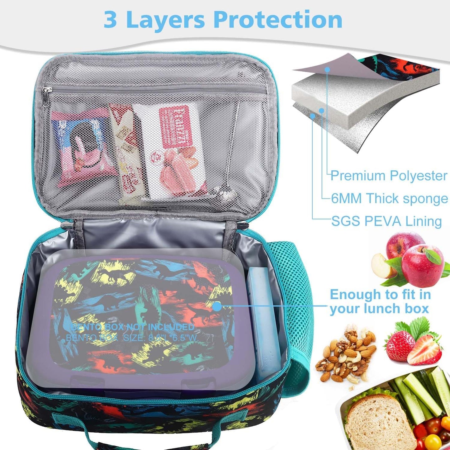 RHCPFOVR Kids Lunch Bag - Insulated Lunch Box for Boys Girls,Washable Lunch Bag and Reusable Toddler Leak-proof Lunchbox for School and Daycare - Colors A