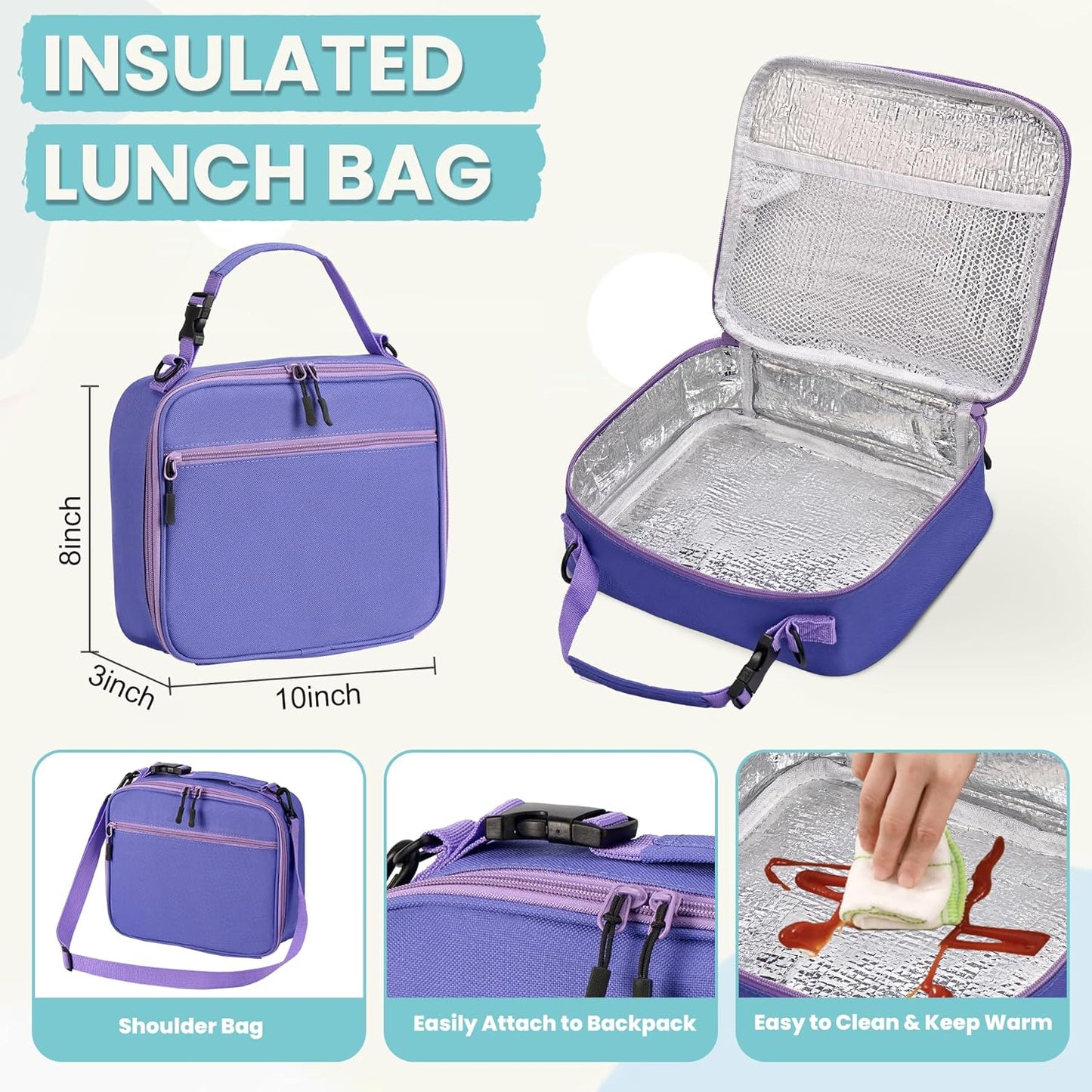 PIQUEBAR Kids Lunch Box with 8oz Thermo, Leakproof Bento Box with Insulated Bag, Kids Insulated Water Bottle with Straw, Food Lunch Container for Back to School Girls, Pink