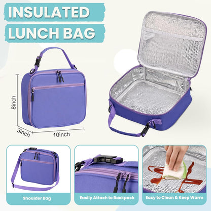 PIQUEBAR Kids Lunch Box with 8oz Thermo, Leakproof Bento Box with Insulated Bag, Kids Insulated Water Bottle with Straw, Food Lunch Container for Back to School Girls, Pink