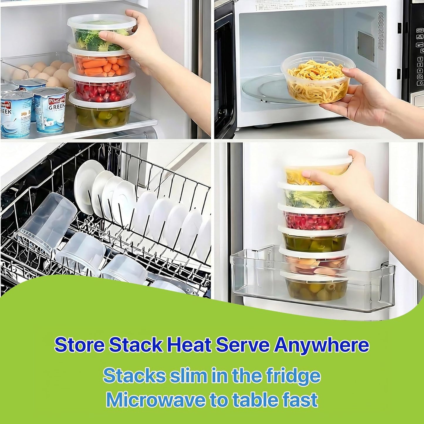 Food Storage Containers [10 Set] x [32 oz] Plastic Deli Containers with Lids Soup Meal Prep Containers | BPA Free | Stackable | Leakproof | Microwave/Dishwasher/Freezer Safe (10 Set, 32 oz)