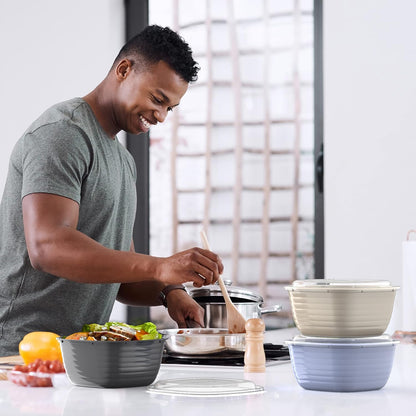 Bentgo Prep - 1-Compartment Bowls with Custom-Fit Lids - Reusable, Microwave Safe, Durable, PFAS & BPA-Free, Freezer & Dishwasher Safe Meal Prep Food Storage - 10 Bowls & 10 Lids (White Stone Tan)