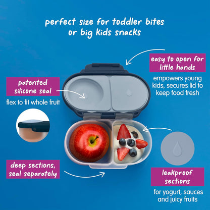 b.box Snack Box 2-Pack - Leak Proof Mini Bento Box for Kids & Toddlers, 2 Compartment Snack Containers for Kids, Dishwasher Safe, BPA-Free, PFAS-Free, Ages 4mo+, 1 3/4 Cup Each (Strawberry + Lilac)