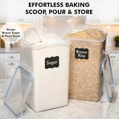 WHITE FEATHER SUPPLIES 2 PC [7 Qt / 6.5L / 220 Oz] Large Food Storage Containers with Lids Airtight - BPA Free Clear Plastic Kitchen and Pantry Storage Containers for Cereal, Flour, Sugar, Rice